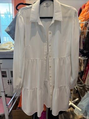 Have White Tiered Long-Sleeve Shirt Dress